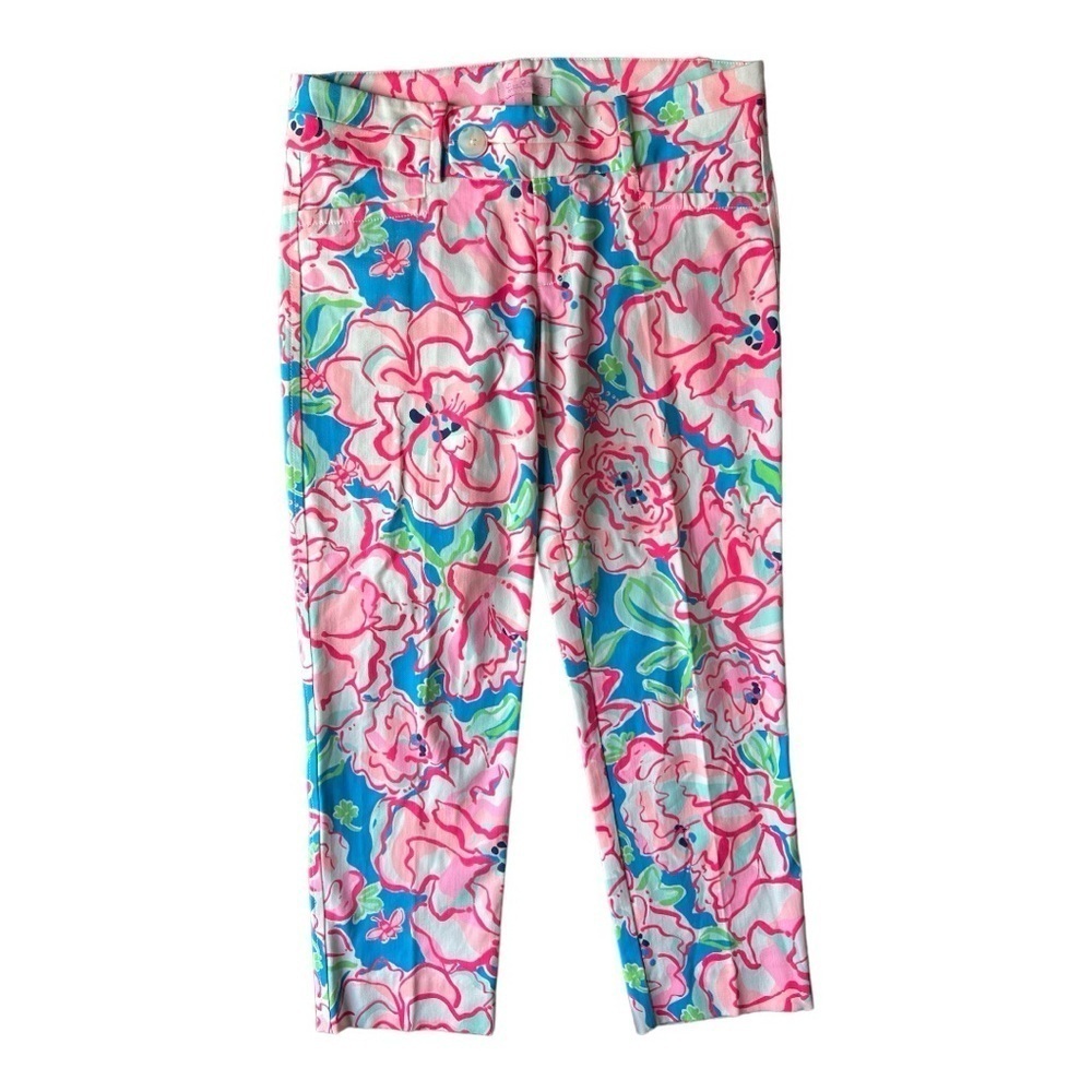 Lilly Pulitzer Women’s Flutter Blue Lucky Charm Floral Preppy Ankle Pants, Sz 6